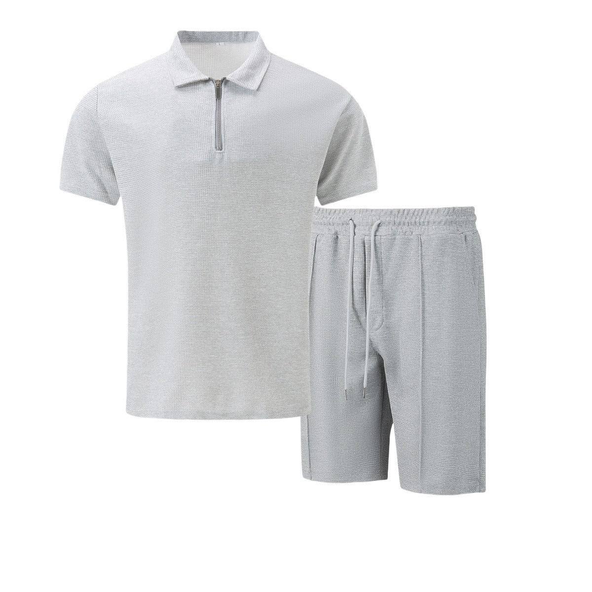 Men's Quarter Zip Polo & Shorts Set - Textured 2-Piece Casual Tracksuit - Bellkmart