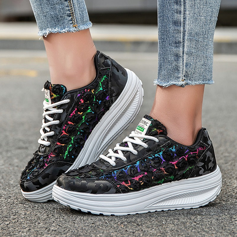 Lace flower platform sneakers - Bellkmart