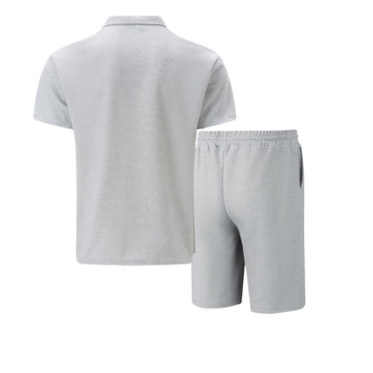 Men's Quarter Zip Polo & Shorts Set - Textured 2-Piece Casual Tracksuit - Bellkmart