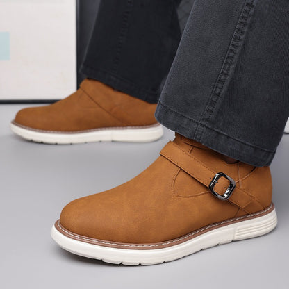 Simple hollow Daily Leather Comfy Boots - Bellkmart