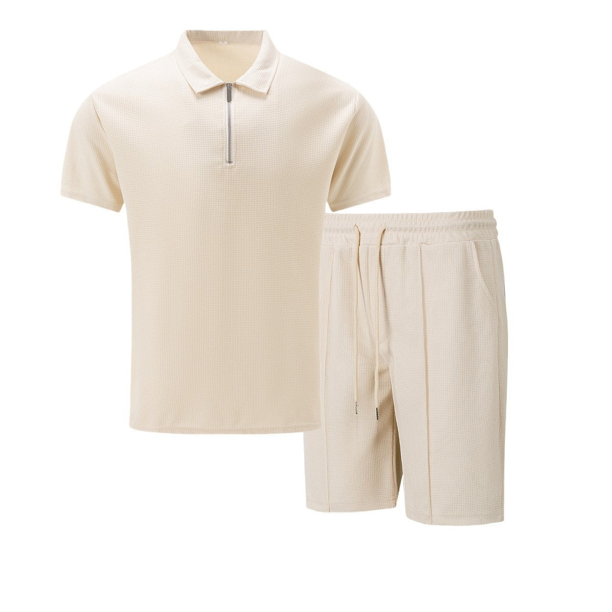 Men's Quarter Zip Polo & Shorts Set - Textured 2-Piece Casual Tracksuit - Bellkmart