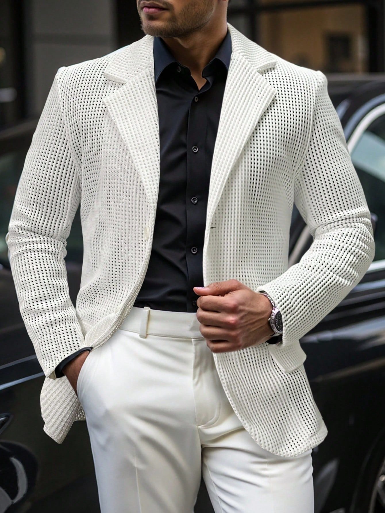 Men's Hollow Mesh Casual Blazer Lightweight Open Weave Suit Jacket - Bellkmart