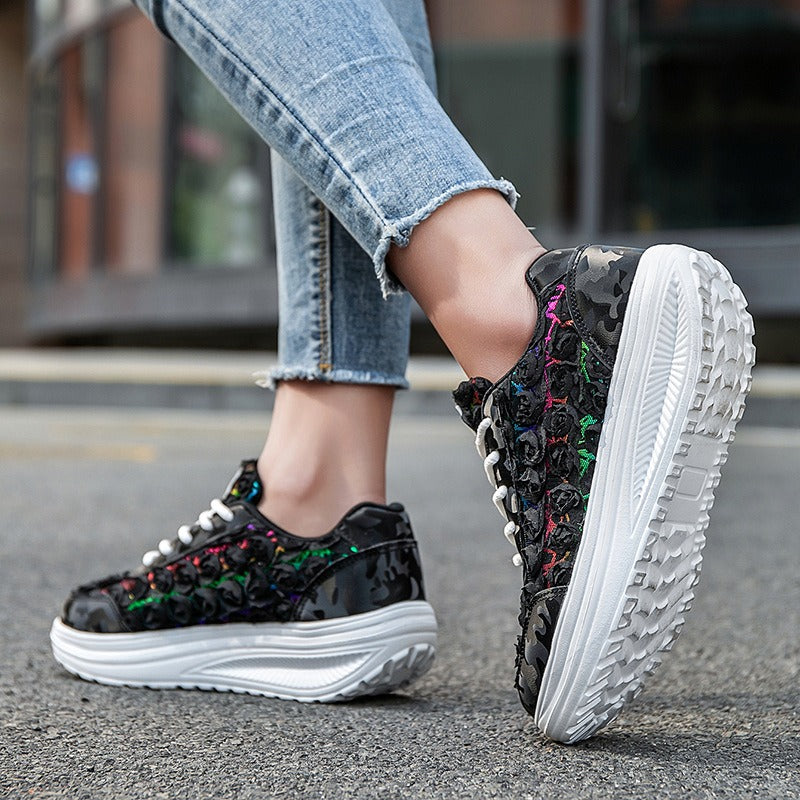 Lace flower platform sneakers - Bellkmart