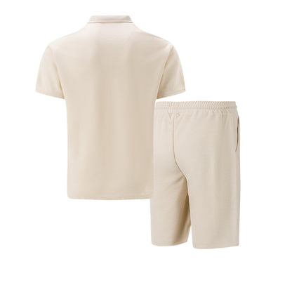 Men's Quarter Zip Polo & Shorts Set - Textured 2-Piece Casual Tracksuit - Bellkmart