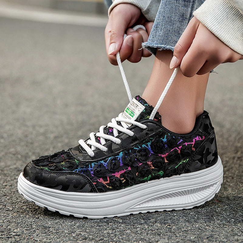 Lace flower platform sneakers - Bellkmart