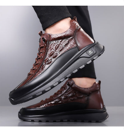 Men's Slip-On Crocodile Leather Sneakers - Bellkmart