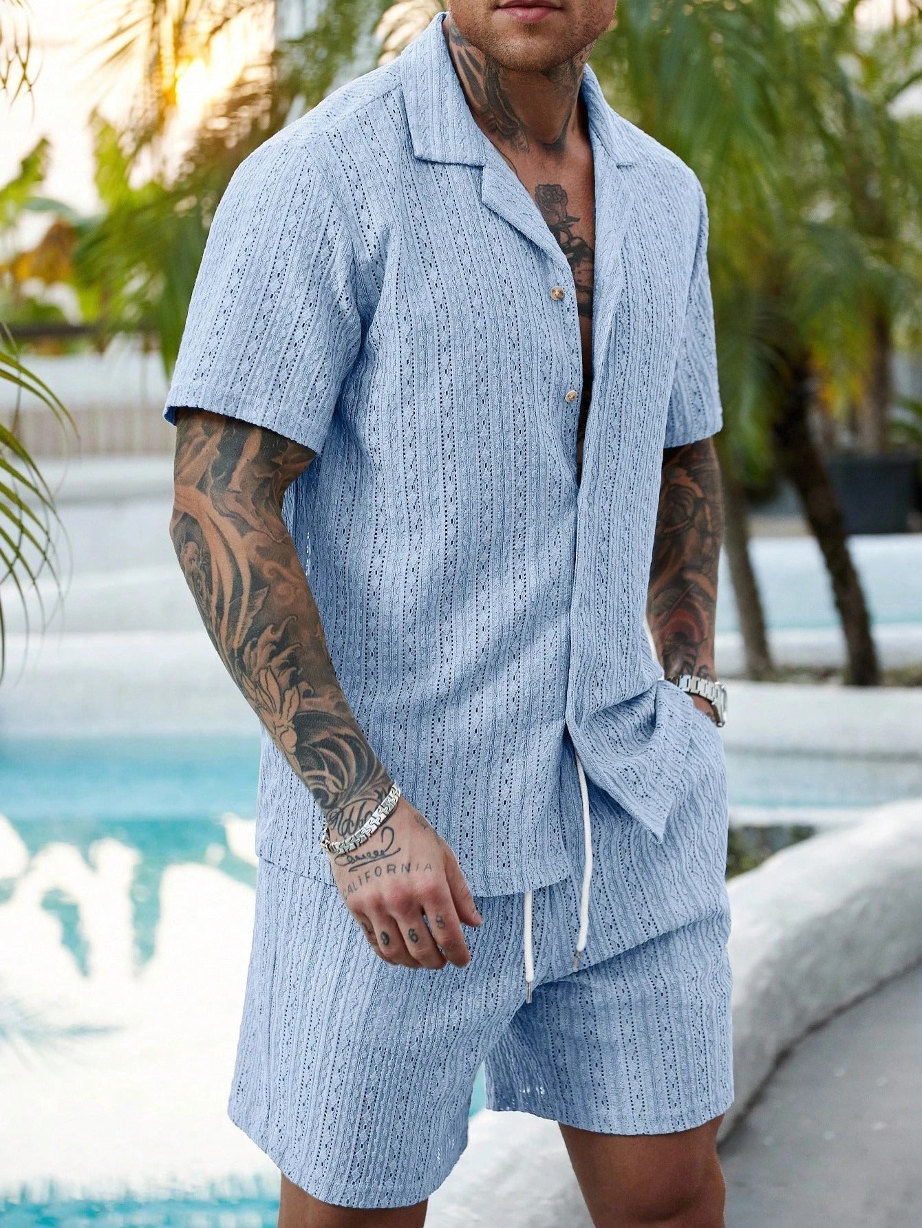 Hollow-out breathable short-sleeved two-piece set - Bellkmart