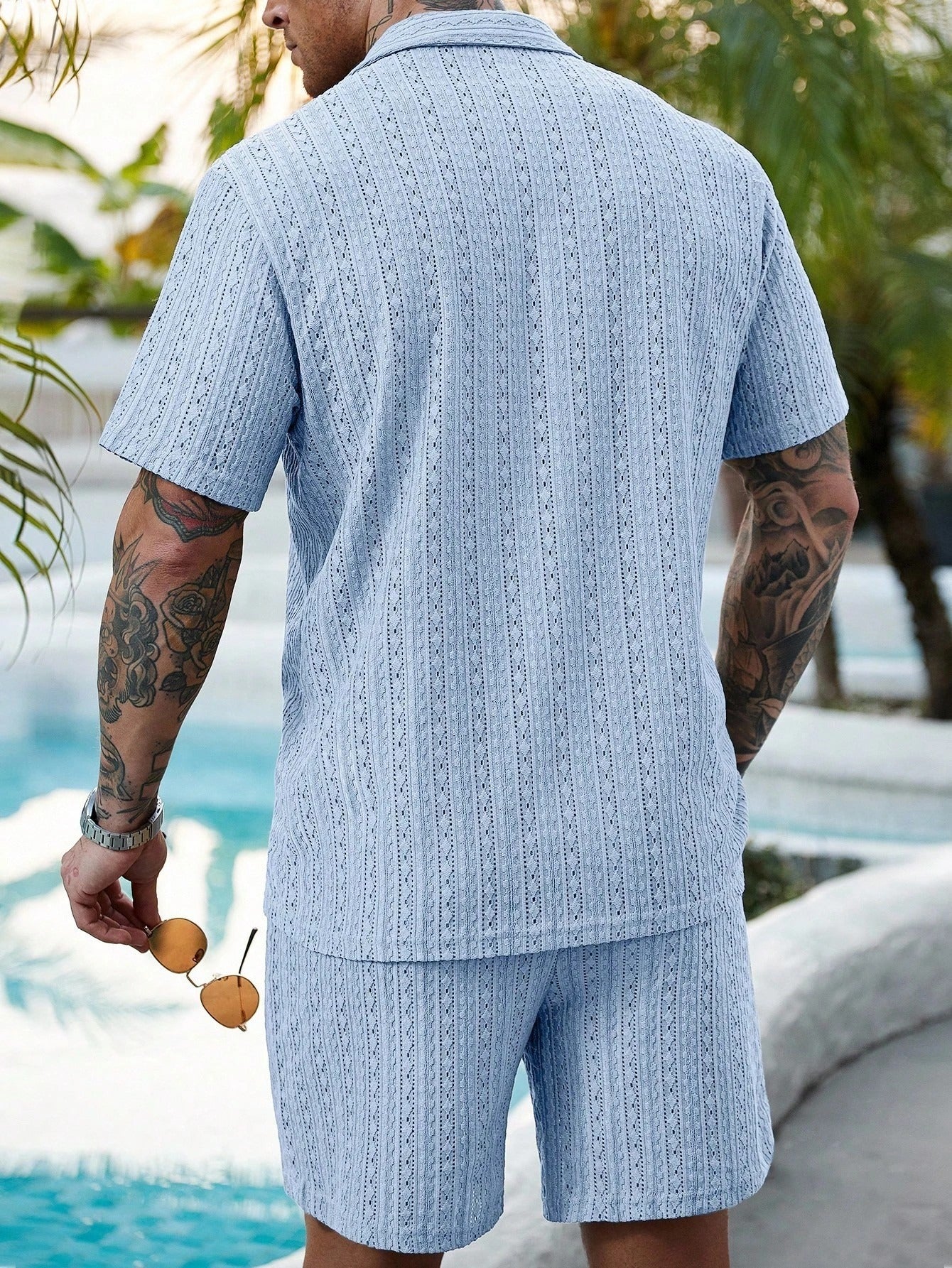 Hollow-out breathable short-sleeved two-piece set - Bellkmart