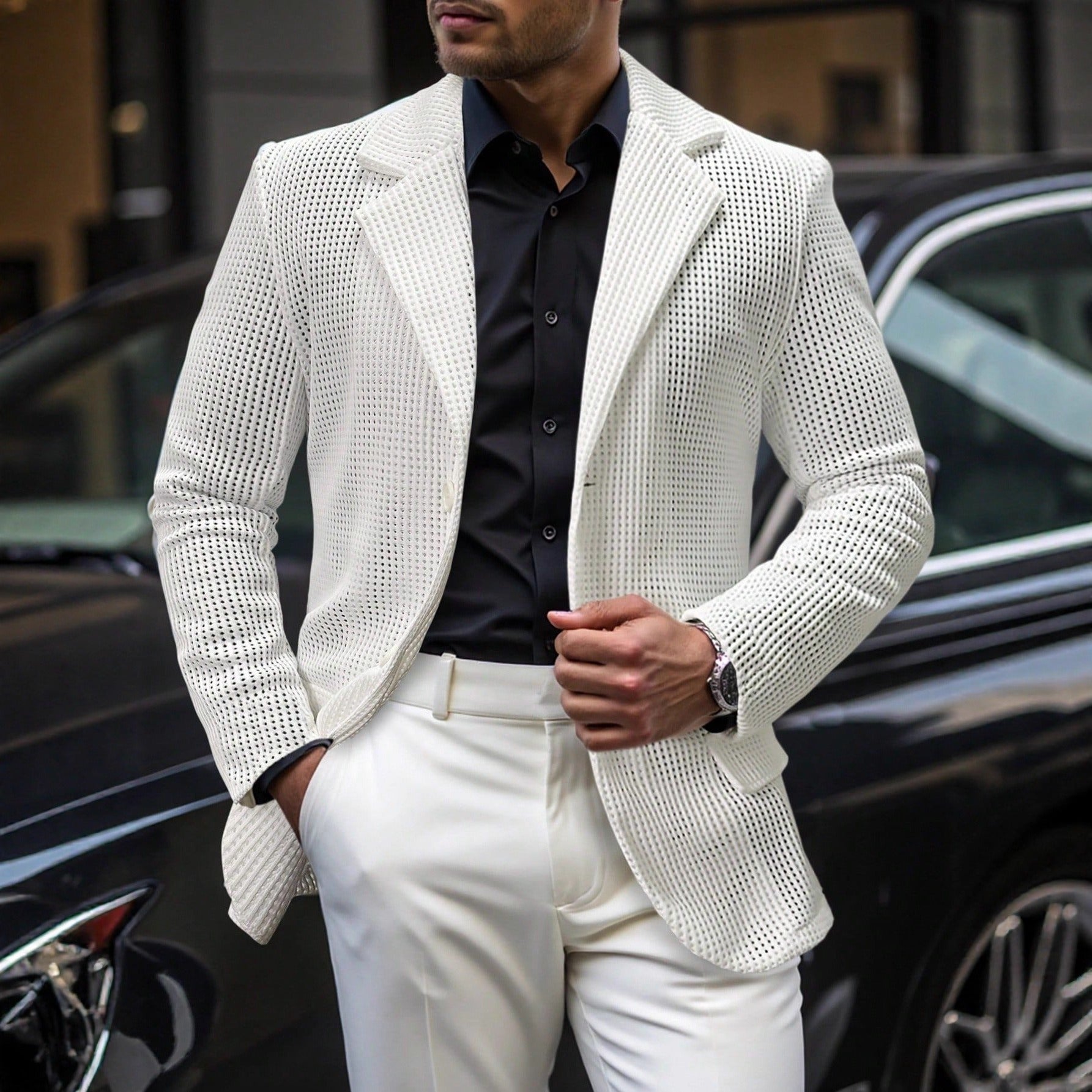 Men's Hollow Mesh Casual Blazer Lightweight Open Weave Suit Jacket - Bellkmart