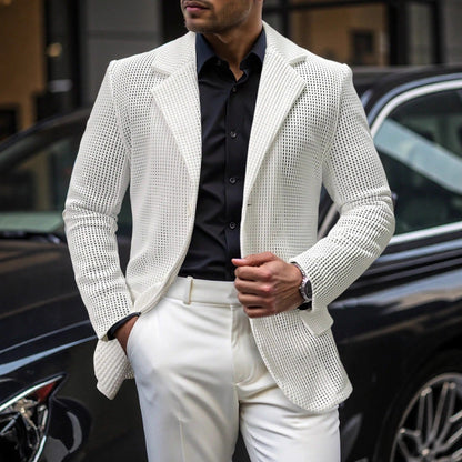 Men's Hollow Mesh Casual Blazer Lightweight Open Weave Suit Jacket - Bellkmart