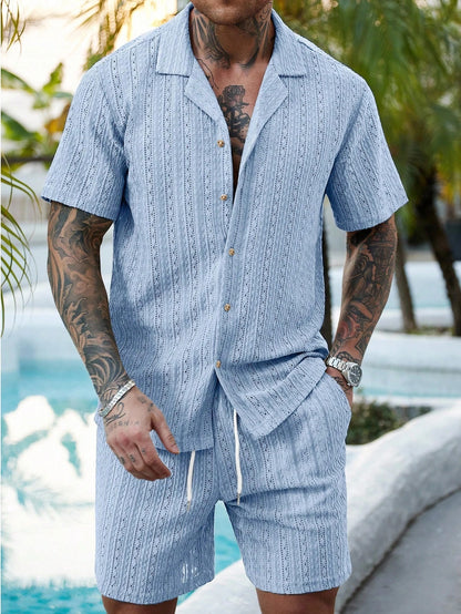 Hollow-out breathable short-sleeved two-piece set - Bellkmart