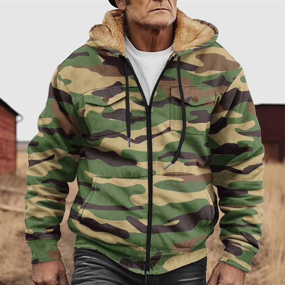 Men's autumn and winter popular 3D hooded fleece sweatshirt jacket - Bellkmart
