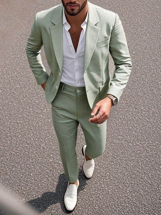 Men's Light Sage Slim Fit Suit Set - 2 Piece Blazer & Trousers - Bellkmart