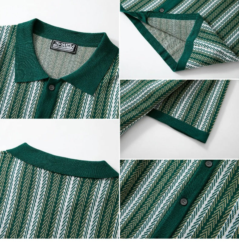 Classic Stripe Knit Polo Tee