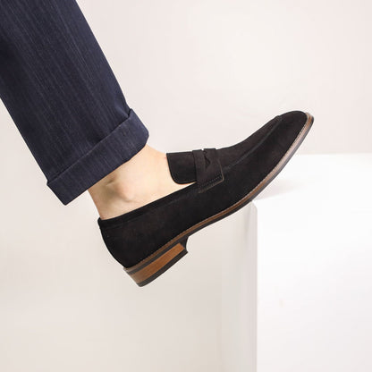 Men’s Suede Penny Loafers – Business Casual Slip-On Dress Shoes