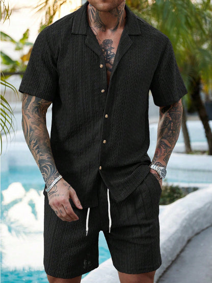 Hollow-out breathable short-sleeved two-piece set - Bellkmart