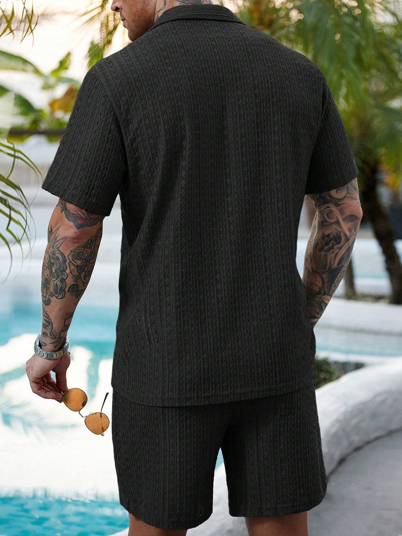Hollow-out breathable short-sleeved two-piece set - Bellkmart