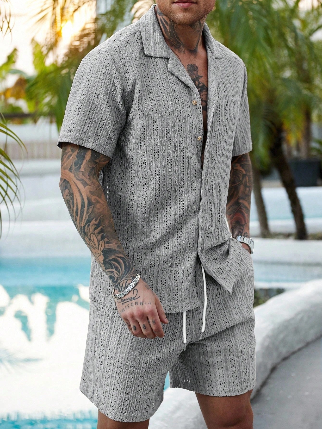 Hollow-out breathable short-sleeved two-piece set - Bellkmart