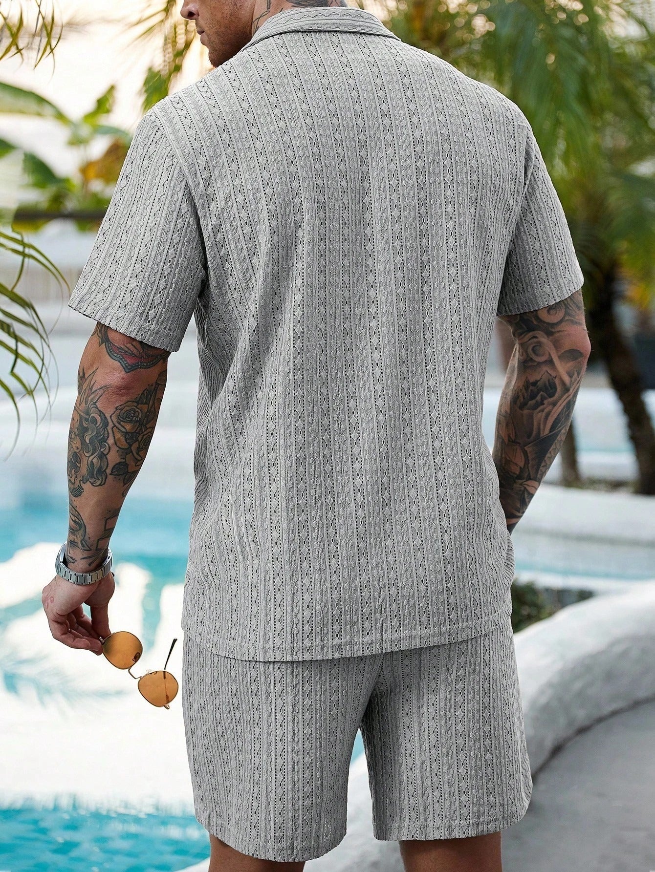 Hollow-out breathable short-sleeved two-piece set - Bellkmart
