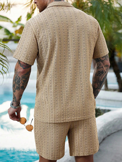 Hollow-out breathable short-sleeved two-piece set - Bellkmart