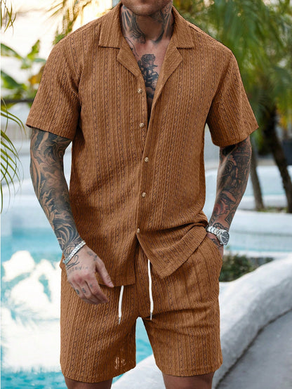 Hollow-out breathable short-sleeved two-piece set - Bellkmart