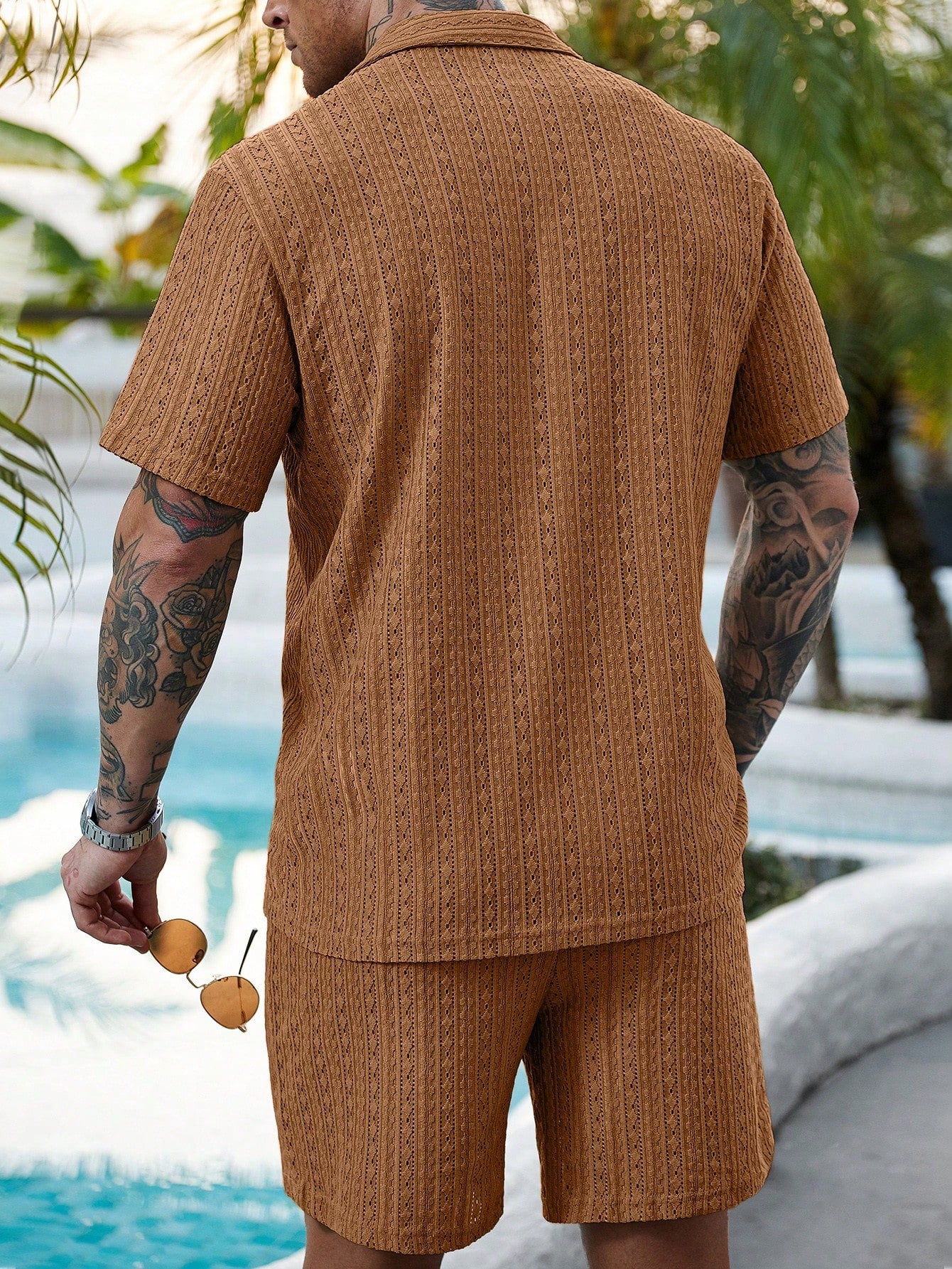 Hollow-out breathable short-sleeved two-piece set - Bellkmart