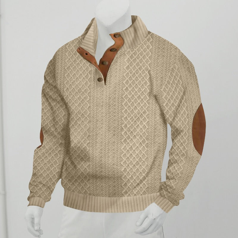 Outdoor casual stand-collar jacquard knit pullover - Bellkmart