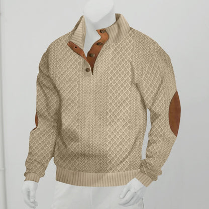 Outdoor casual stand-collar jacquard knit pullover - Bellkmart