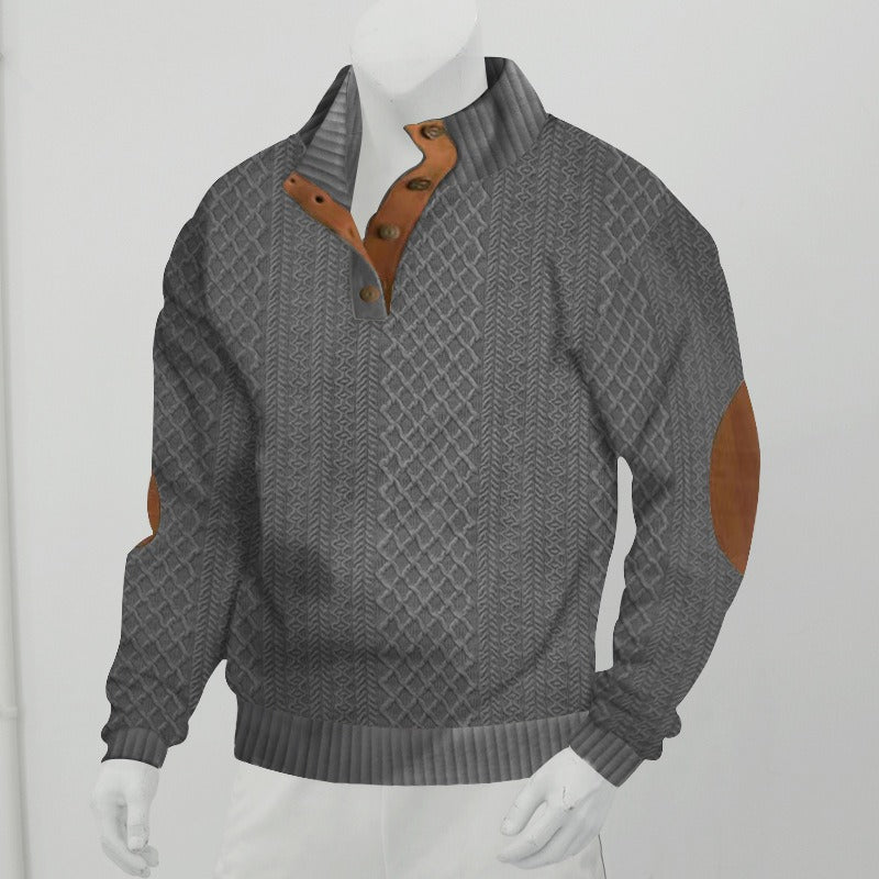 Outdoor casual stand-collar jacquard knit pullover - Bellkmart