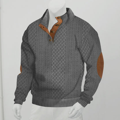 Outdoor casual stand-collar jacquard knit pullover - Bellkmart