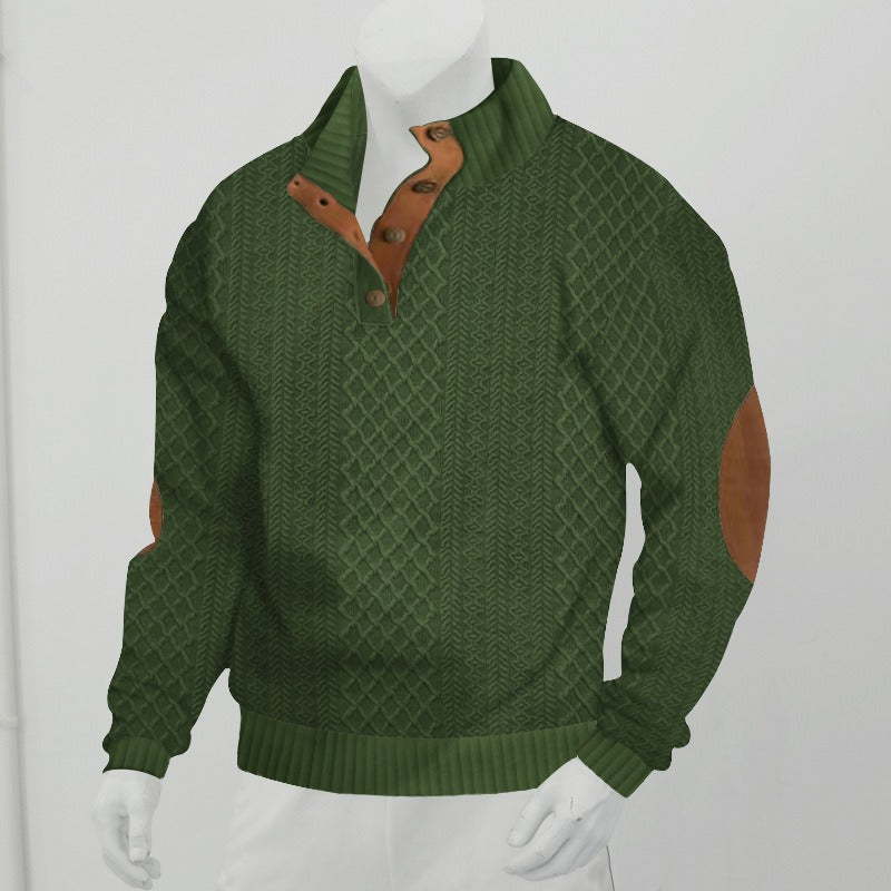 Outdoor casual stand-collar jacquard knit pullover - Bellkmart