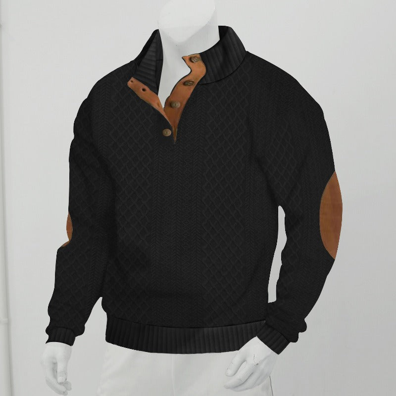 Outdoor casual stand-collar jacquard knit pullover - Bellkmart