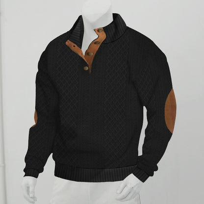 Outdoor casual stand-collar jacquard knit pullover - Bellkmart