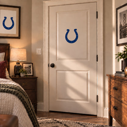 Indianapolis Colts decorative sticker on an interior door, corrected 29 cm proportion