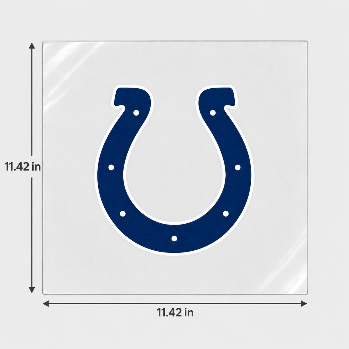 Indianapolis Colts decorative sticker displayed on clear film with size markings