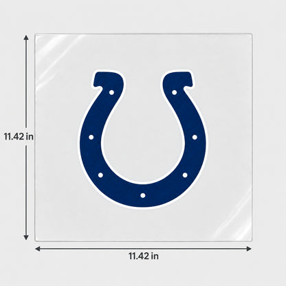 Indianapolis Colts decorative sticker displayed on clear film with size markings