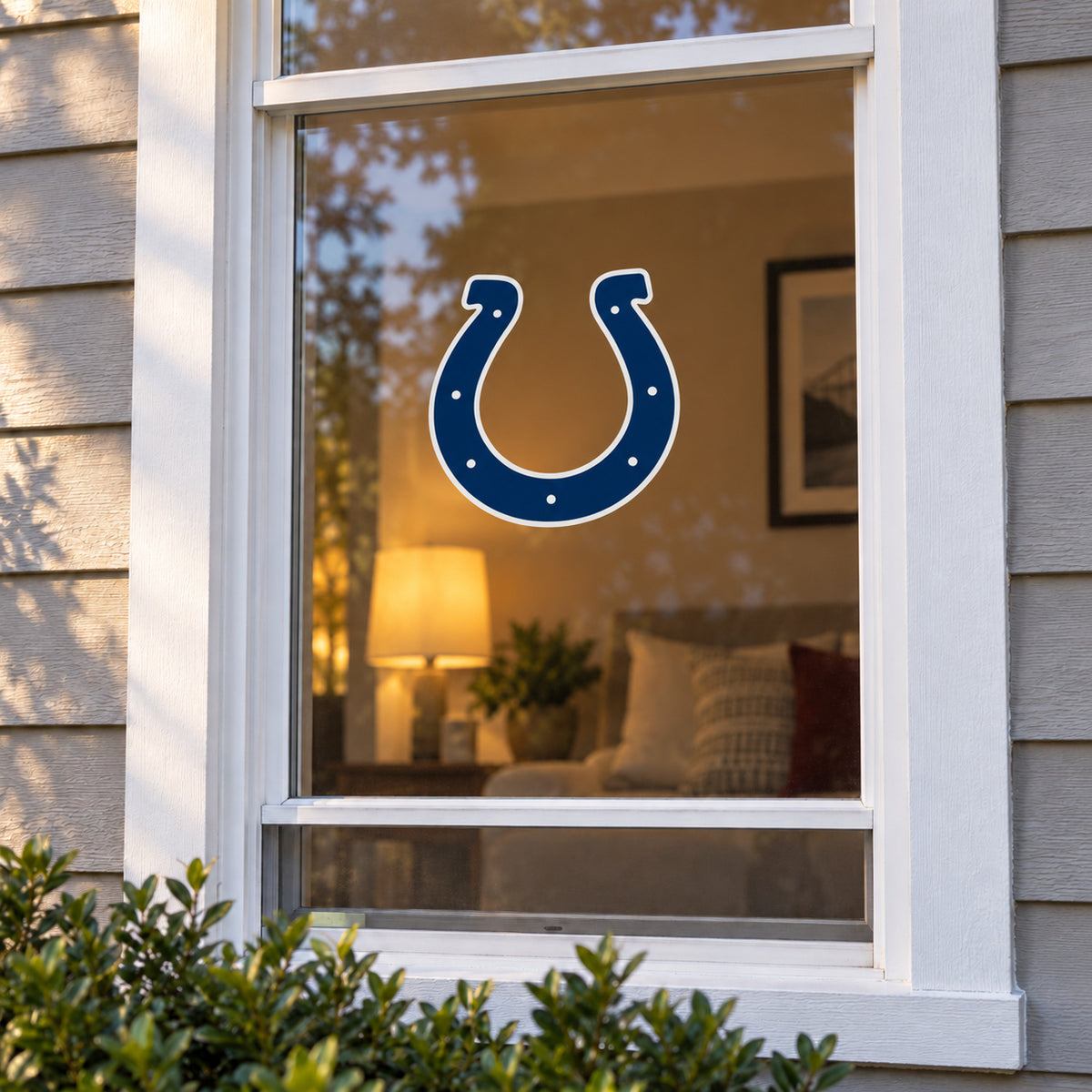 Indianapolis Colts decorative sticker displayed on a home window