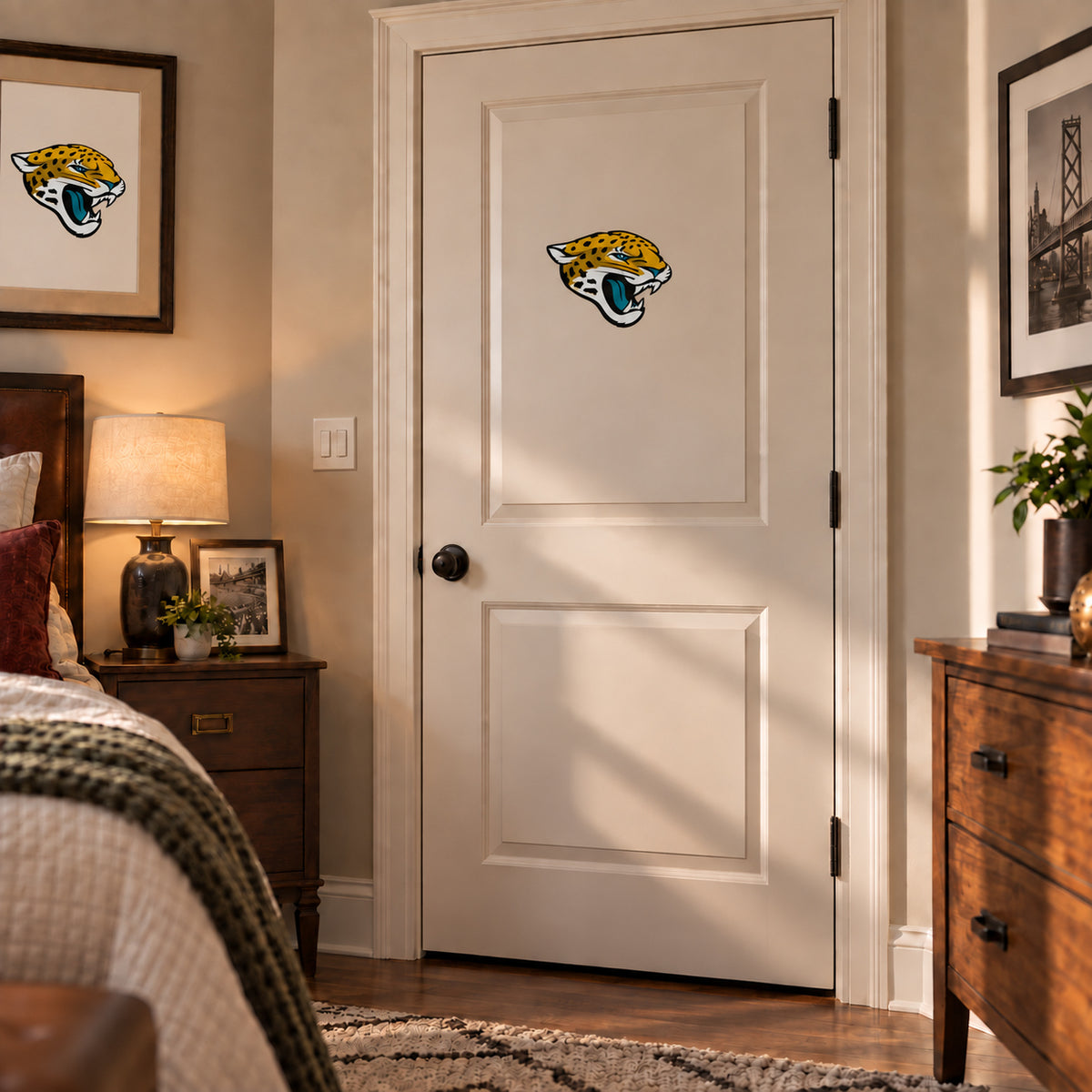 Jacksonville Jaguars decorative sticker on an interior door, corrected 29 cm proportion