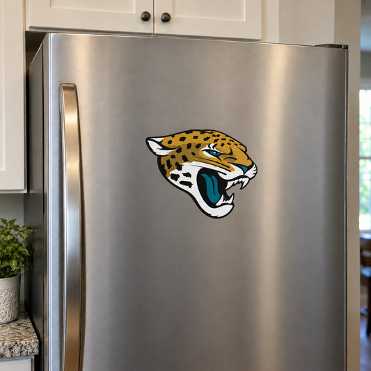 Jacksonville Jaguars decorative sticker displayed on a stainless-steel refrigerator