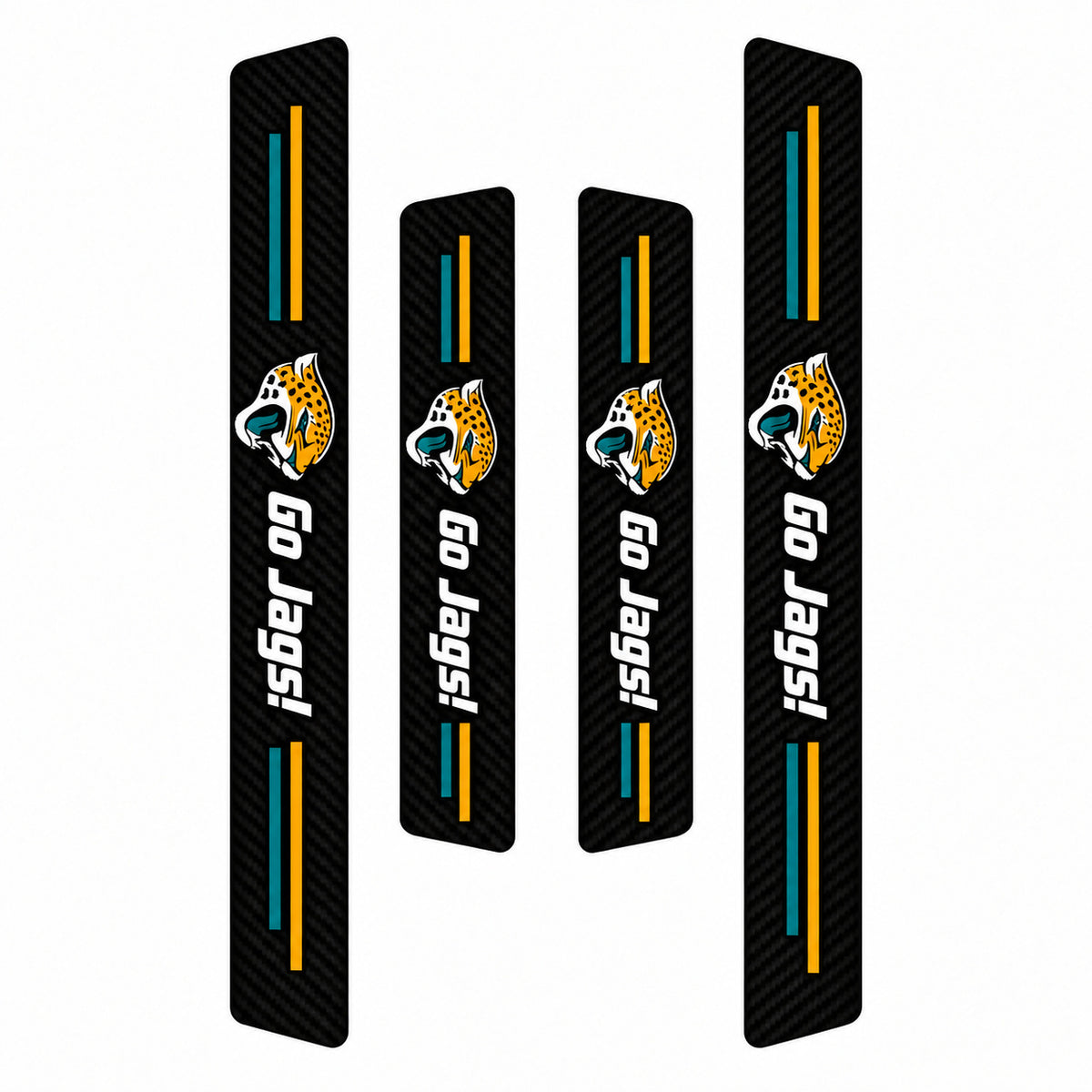 Jacksonville Jaguars car door sill protector strips — four-piece product layout