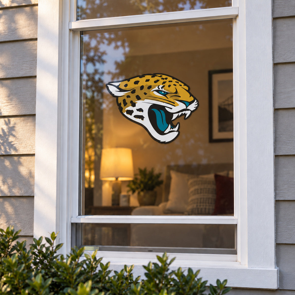 Jacksonville Jaguars decorative sticker displayed on a home window