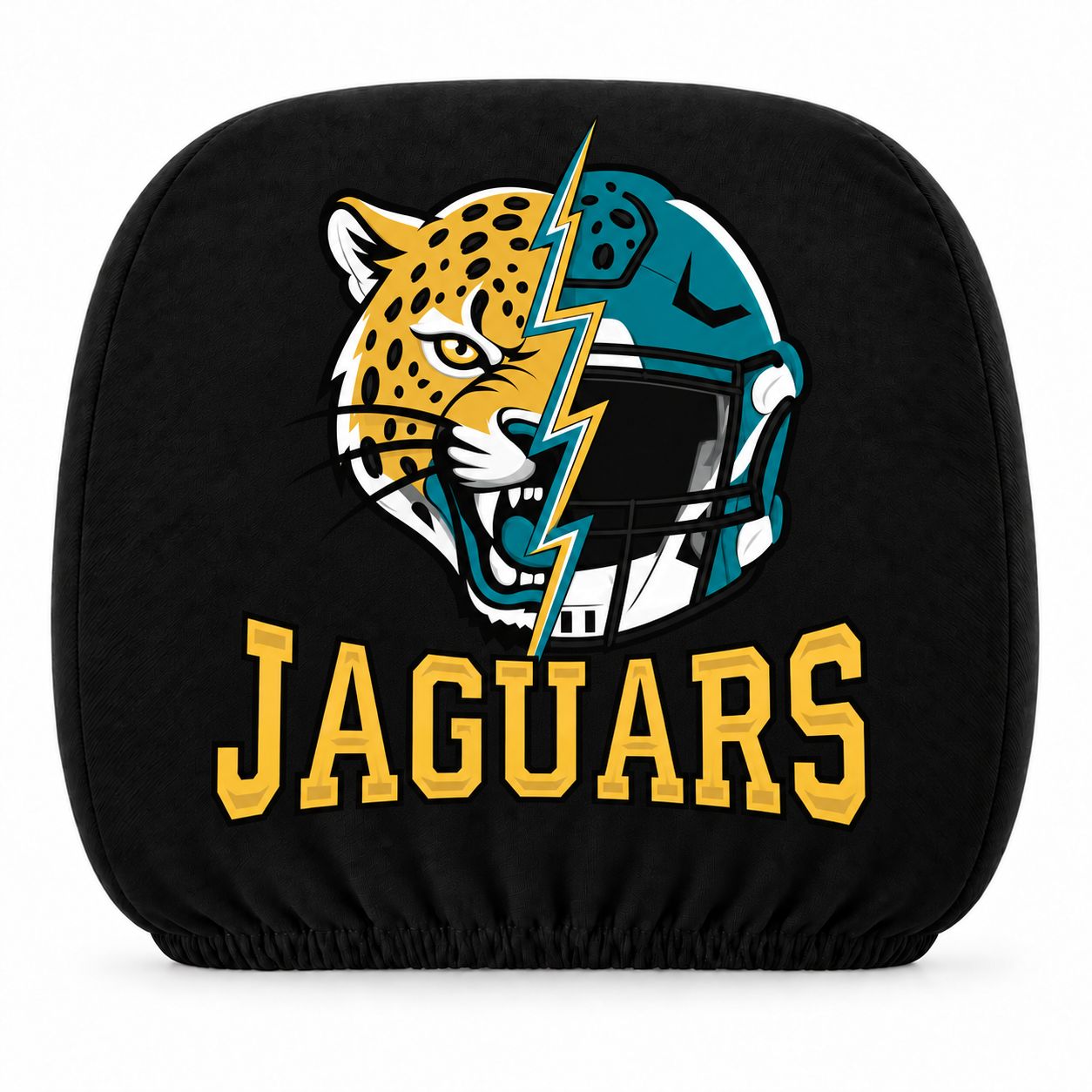 Jacksonville Jaguars car headrest cover, Style 2 illustrated mascot design, white background