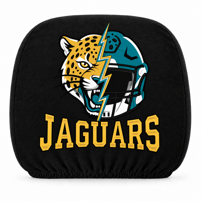 Jacksonville Jaguars car headrest cover, Style 2 illustrated mascot design, white background