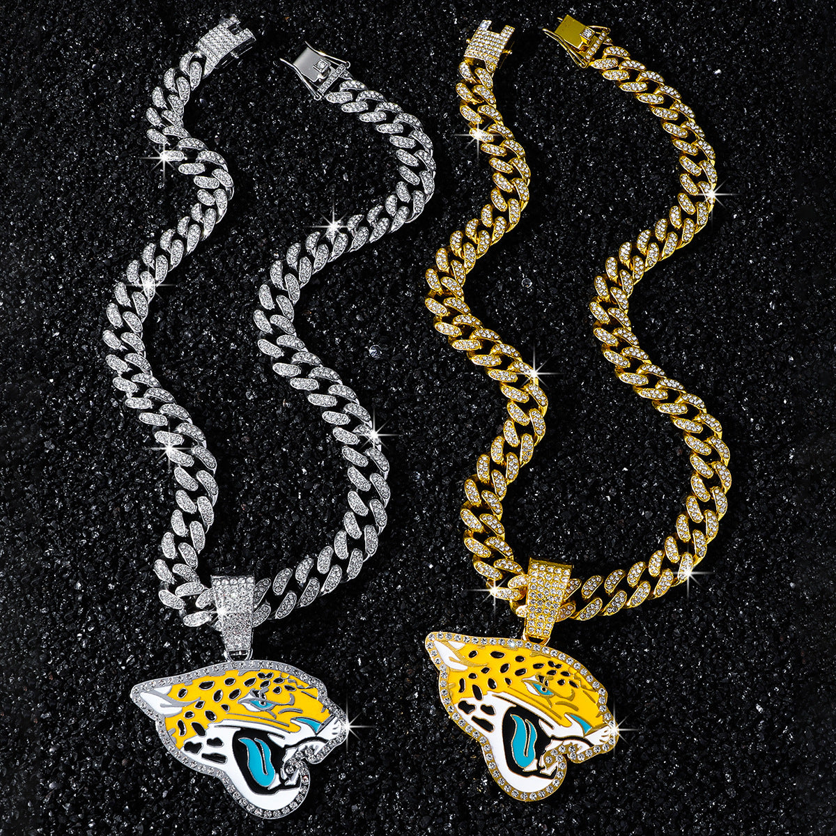 Jacksonville Jaguars necklace two-color set: one silver-tone and one gold-tone necklace