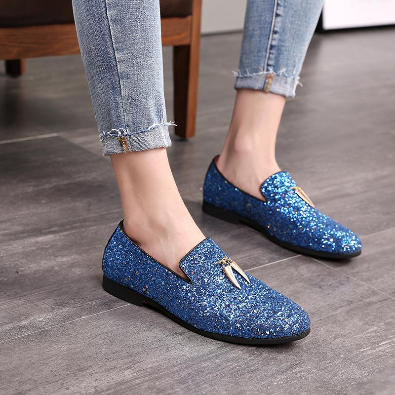 Mens Metallic Slip-on Glitter Fashion Smoking Slipper Moccasins Casual Dress Shoes - Bellkmart