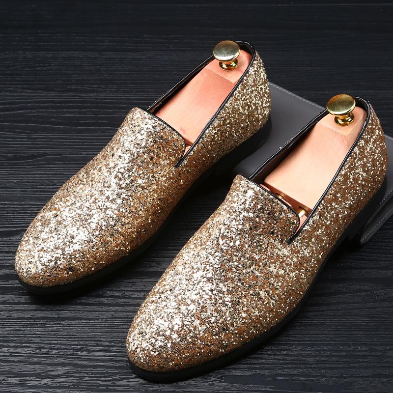 Sparkling Metallic Sequins Textured Slip-on Prom Luxury Wedding Dress Shoes - Bellkmart