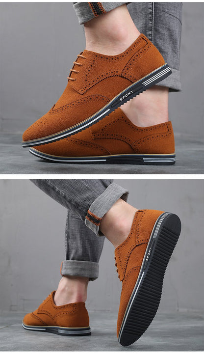 Luxury Genuine Suede Leather Brogue Mens Flats Shoes - Bellkmart