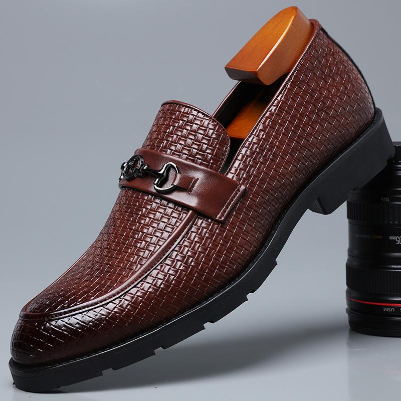 Italian hand-woven textured men's business shoes - Bellkmart