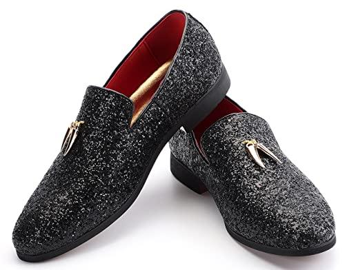 Mens Metallic Slip-on Glitter Fashion Smoking Slipper Moccasins Casual Dress Shoes - Bellkmart