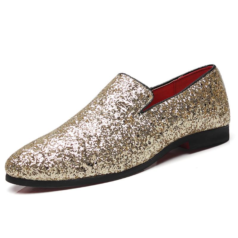 Sparkling Metallic Sequins Textured Slip-on Prom Luxury Wedding Dress Shoes - Bellkmart